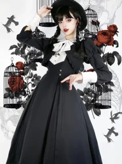Gothic Lolita Dresses Ruffles Pleated Black