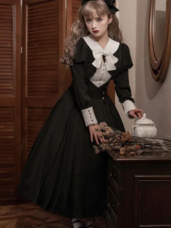 Gothic Lolita Dresses Ruffles Pleated Black