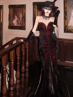 Gothic Lolita Dresses Strapless Mermaid Trumpet Lace Lolita Dress Without Shawl