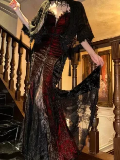 Gothic Lolita Dresses Strapless Mermaid Trumpet Lace Lolita Dress Without Shawl