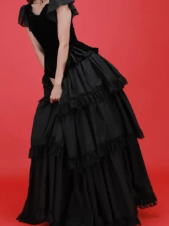 Gothic Lolita Dresses Tiered Lace Black Black