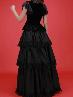 Gothic Lolita Dresses Tiered Lace Black Black