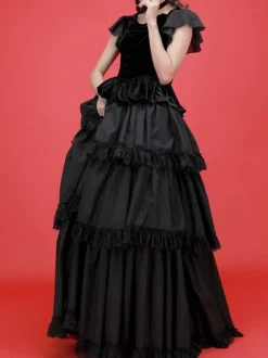 Gothic Lolita Dresses Tiered Lace Black Black