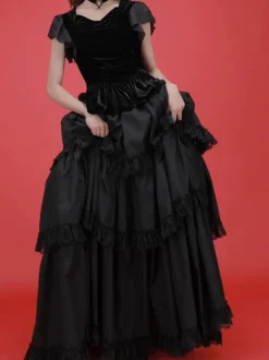 Gothic Lolita Dresses Tiered Lace Black Black
