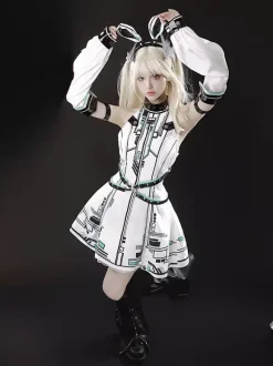 Gothic Lolita Dress Future Battle Princess Punk Tech Style JSK With Headpiece And Arm Sleeves