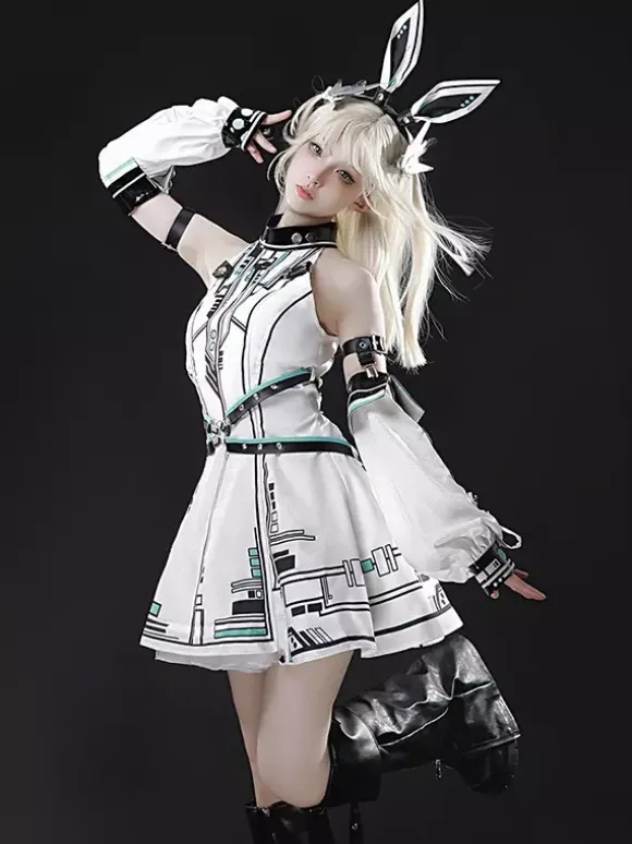 Gothic Lolita Dress Future Battle Princess Punk Tech Style JSK With Headpiece And Arm Sleeves