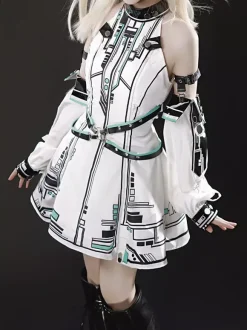 Gothic Lolita Dress Future Battle Princess Punk Tech Style JSK With Headpiece And Arm Sleeves