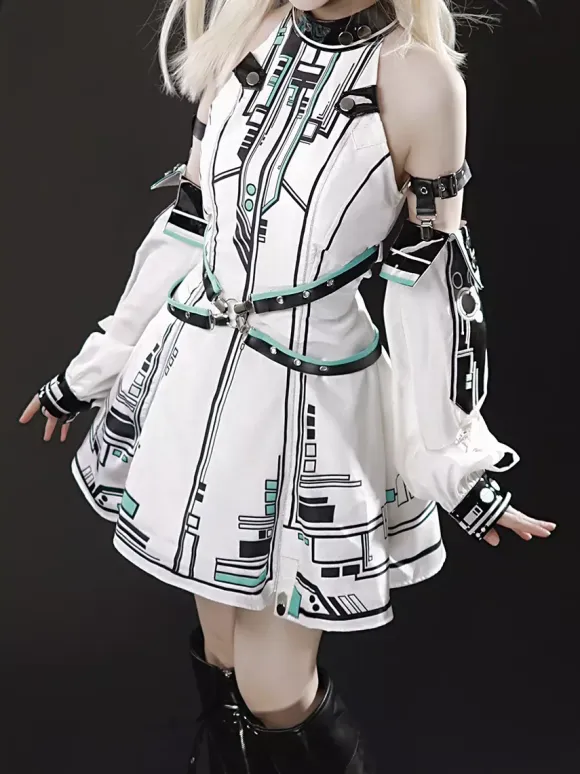 Gothic Lolita Dress Future Battle Princess Punk Tech Style JSK With Headpiece And Arm Sleeves