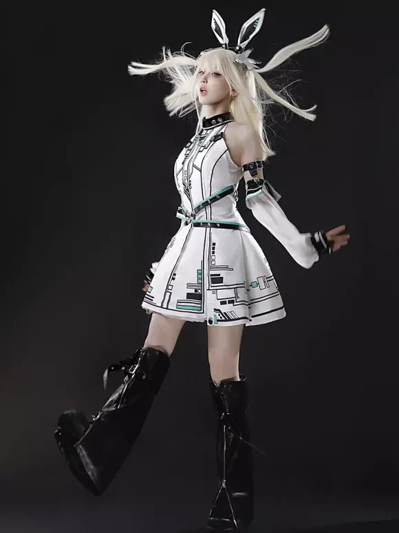 Gothic Lolita Dress Future Battle Princess Punk Tech Style JSK With Headpiece And Arm Sleeves