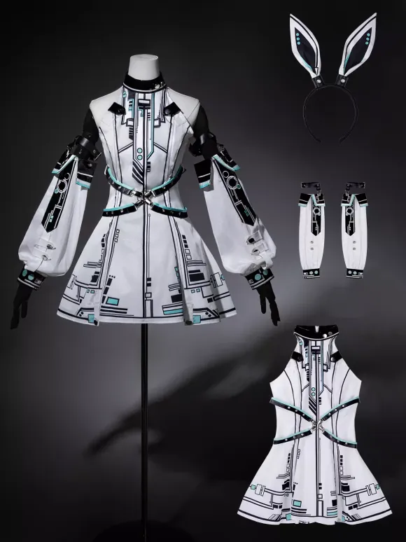 Gothic Lolita Dress Future Battle Princess Punk Tech Style JSK With Headpiece And Arm Sleeves