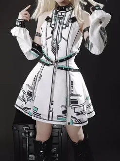 Gothic Lolita Dress Future Battle Princess Punk Tech Style JSK With Headpiece And Arm Sleeves