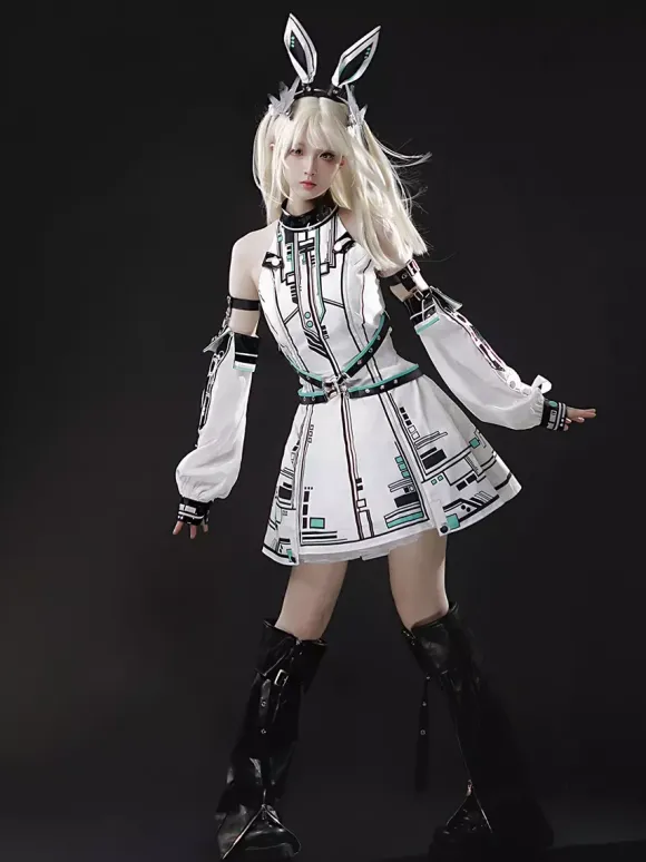 Gothic Lolita Dress Future Battle Princess Punk Tech Style JSK With Headpiece And Arm Sleeves