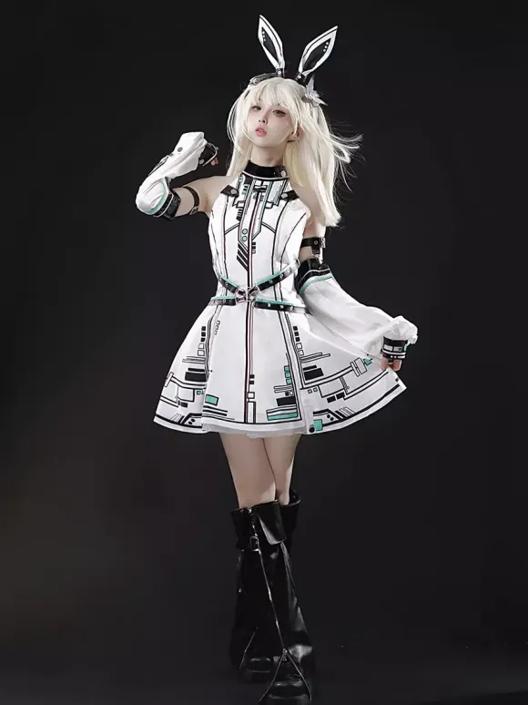 Gothic Lolita Dress Future Battle Princess Punk Tech Style JSK With Headpiece And Arm Sleeves