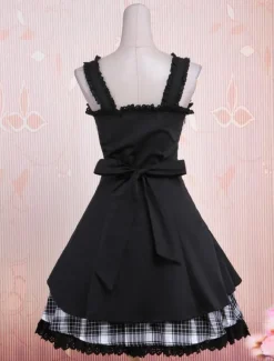 Gothic Lolita Dress JSK Black Gingham Applique Lolita Jumper Skirt