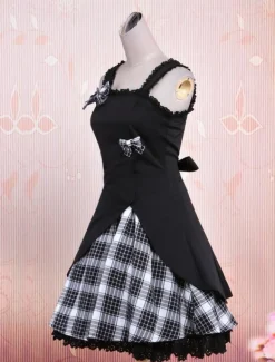 Gothic Lolita Dress JSK Black Gingham Applique Lolita Jumper Skirt