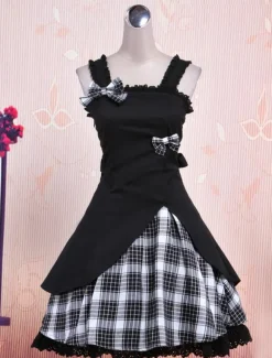 Gothic Lolita Dress JSK Black Gingham Applique Lolita Jumper Skirt