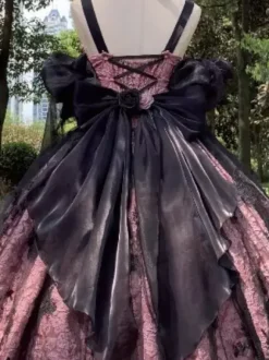 Gothic Lolita Dress Lace Ruffles Floral Print Cute Princess Dress Sleeveless mesh Ruffles Long Dress