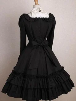 Gothic Lolita Dress OP Black Bows Ruffles Cotton Lolita One Piece Dress