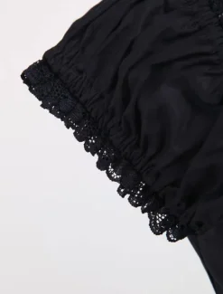 Gothic Lolita Dress OP Black Square Neck Short Sleeve Ruffle Tiered Lolita One Piece Dress