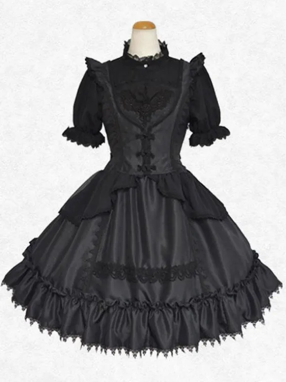 Gothic Lolita Dress Polyester Sleeveless Classic Lolita Dresses Black