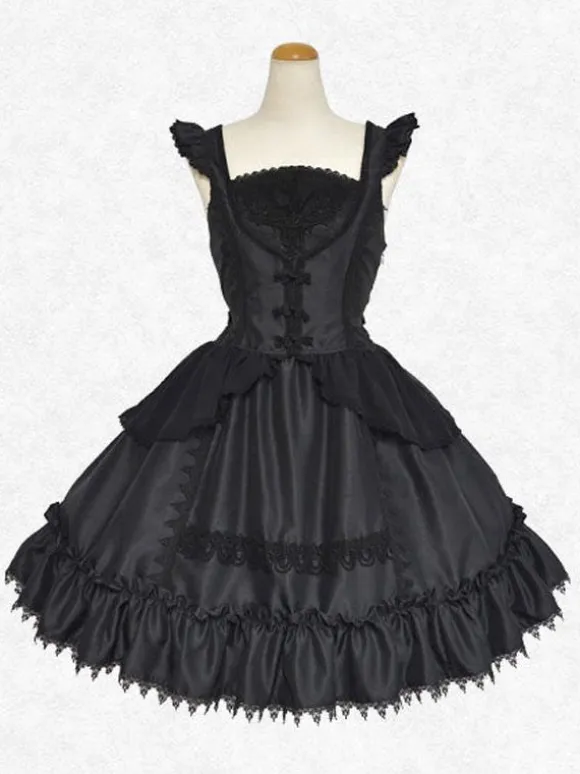 Gothic Lolita Dress Polyester Sleeveless Classic Lolita Dresses Black
