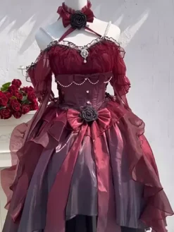 Gothic Lolita Dress Red Lolita Bridal Gown with Detachable Train Heavy Detailed Victorian Princess Dress