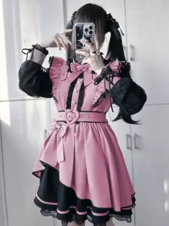Gothic Lolita Dress Ruffle Bowknot Lace Irregular Dress 6 Colors Long Sleeve Dress