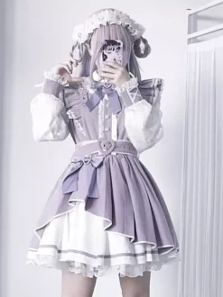 Gothic Lolita Dress Ruffle Bowknot Lace Irregular Dress 6 Colors Long Sleeve Dress