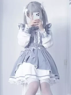 Gothic Lolita Dress Ruffle Bowknot Lace Irregular Dress 6 Colors Long Sleeve Dress
