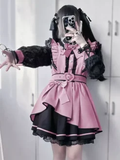 Gothic Lolita Dress Ruffle Bowknot Lace Irregular Dress 6 Colors Long Sleeve Dress