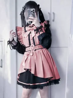Gothic Lolita Dress Ruffle Bowknot Lace Irregular Dress 6 Colors Long Sleeve Dress