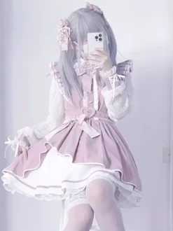 Gothic Lolita Dress Ruffle Bowknot Lace Irregular Dress 6 Colors Long Sleeve Dress