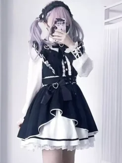 Gothic Lolita Dress Ruffle Bowknot Lace Irregular Dress 6 Colors Long Sleeve Dress
