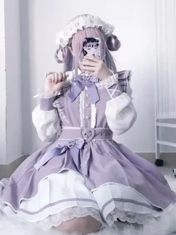 Gothic Lolita Dress Ruffle Bowknot Lace Irregular Dress 6 Colors Long Sleeve Dress