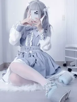 Gothic Lolita Dress Ruffle Bowknot Lace Irregular Dress 6 Colors Long Sleeve Dress