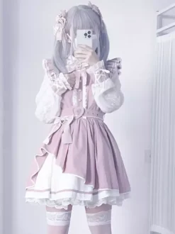Gothic Lolita Dress Ruffle Bowknot Lace Irregular Dress 6 Colors Long Sleeve Dress
