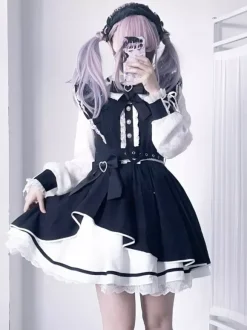 Gothic Lolita Dress Ruffle Bowknot Lace Irregular Dress 6 Colors Long Sleeve Dress