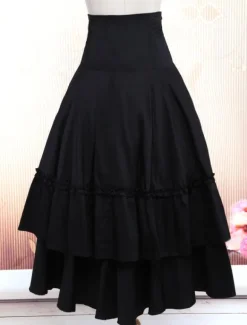 Gothic Lolita Dress SK Black Lace Up Ruffle Tiered Cotton Lolita Skirt