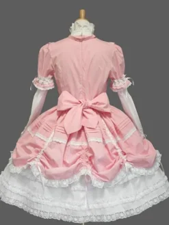 Gothic Lolita Dress with Lace Ruffle Trim Bow Accented Victorian Princess Dress in 3 Colors