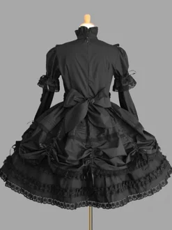 Gothic Lolita Dress with Lace Ruffle Trim Bow Accented Victorian Princess Dress in 3 Colors