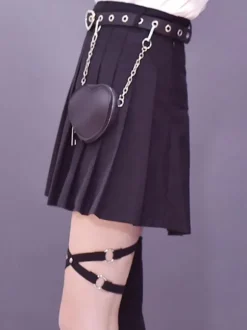 Gothic Lolita Fanny Pack Grommets Metal Details Metallic Sash PU Leather Miscellaneous Black Lolita Bag