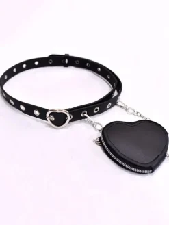 Gothic Lolita Fanny Pack Grommets Metal Details Metallic Sash PU Leather Miscellaneous Black Lolita Bag