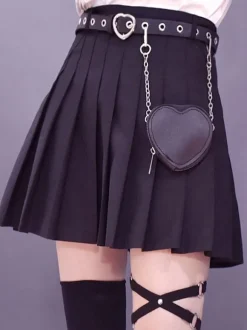 Gothic Lolita Fanny Pack Grommets Metal Details Metallic Sash PU Leather Miscellaneous Black Lolita Bag