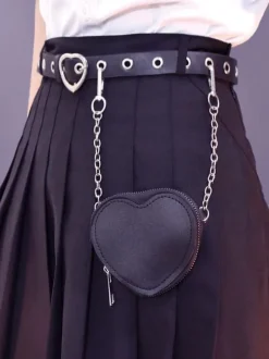 Gothic Lolita Fanny Pack Grommets Metal Details Metallic Sash PU Leather Miscellaneous Black Lolita Bag