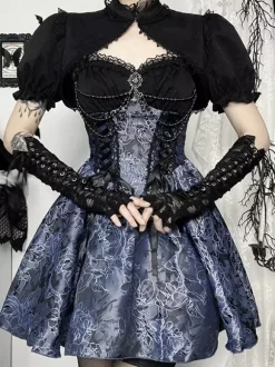 Gothic Lolita Floral Pattern Slip Dress And Lace Smock Set Cosplay Suit