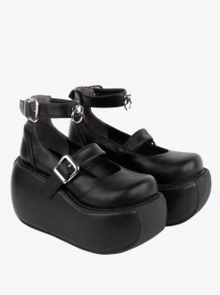 Gothic Lolita Footwear Black Grommets PU Leather Wedge Heel Lolita Shoes