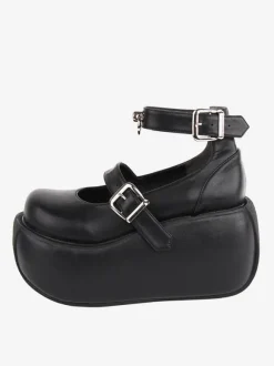 Gothic Lolita Footwear Black Grommets PU Leather Wedge Heel Lolita Shoes
