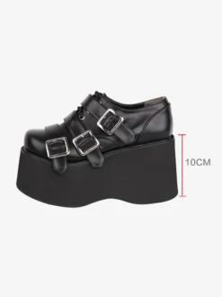 Gothic Lolita Footwear Black Lace Up Round Toe PU Leather Lolita Shoes