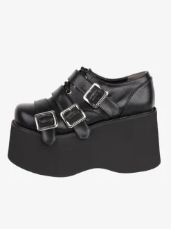 Gothic Lolita Footwear Black Lace Up Round Toe PU Leather Lolita Shoes