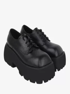 Gothic Lolita Footwear Black Lace up Square Toe PU Leather Lolita Shoes